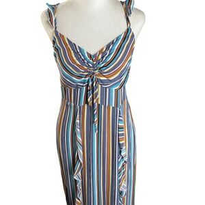 Coco + Jameson Striped Maxi‎ Dress Ruffle Tie Front Smocked Back Size L